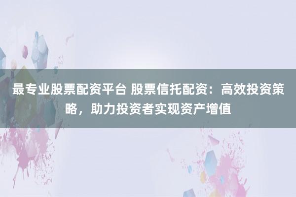 最专业股票配资平台 股票信托配资：高效投资策略，助力投资者实现资产增值