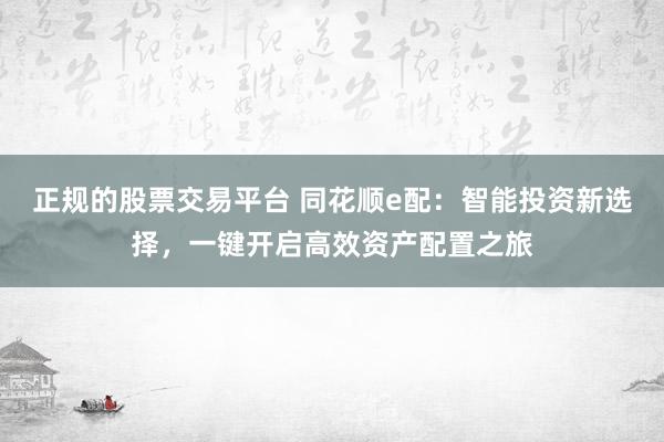 正规的股票交易平台 同花顺e配：智能投资新选择，一键开启高效资产配置之旅