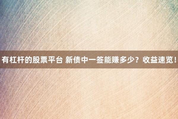 有杠杆的股票平台 新债中一签能赚多少？收益速览！