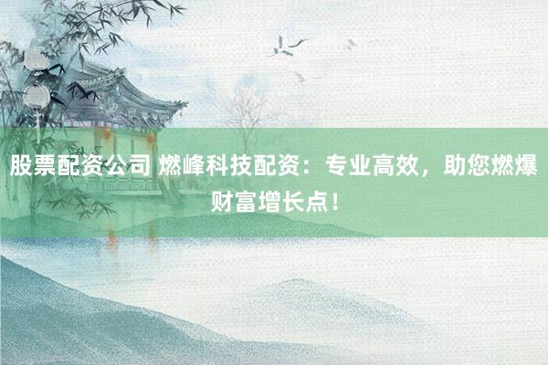 股票配资公司 燃峰科技配资：专业高效，助您燃爆财富增长点！