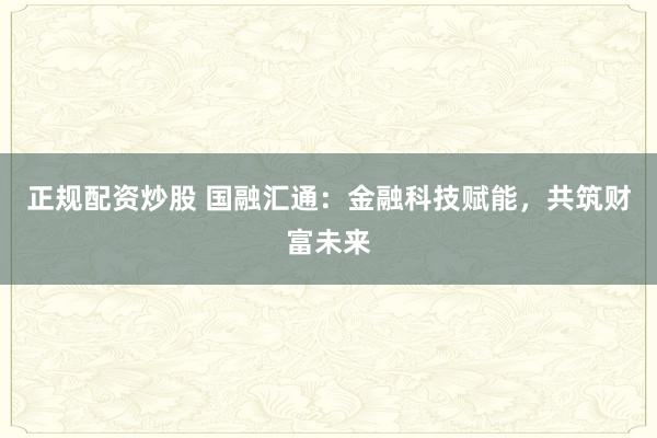 正规配资炒股 国融汇通：金融科技赋能，共筑财富未来