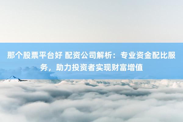 那个股票平台好 配资公司解析：专业资金配比服务，助力投资者实现财富增值