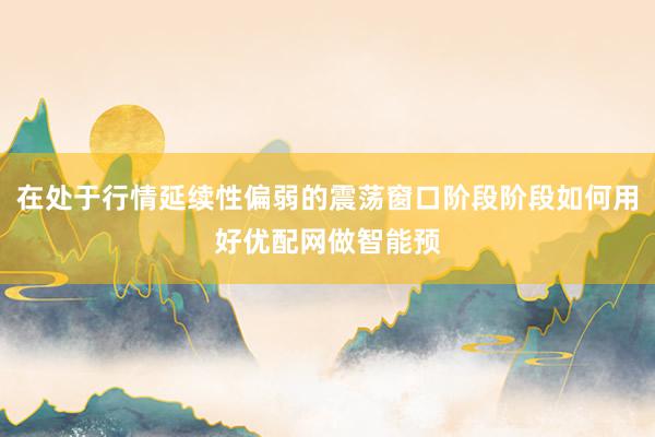 在处于行情延续性偏弱的震荡窗口阶段阶段如何用好优配网做智能预