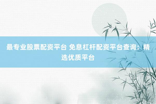 最专业股票配资平台 免息杠杆配资平台查询：精选优质平台